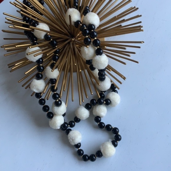 J Crew Pom Pom Necklace Wooden Beads‎ bohemian festive black beige gold - Picture 7 of 7